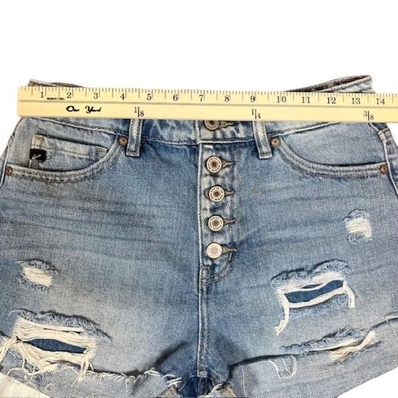 Kancan Button Fly Distressed Denim Jean Shorts Medium Light Wash Size 3 / 25 - Picture 2 of 8